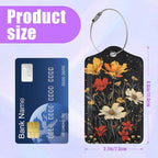 3 Pack Colorful Boho Flowers Luggage Tags for Suitcase Floral PU Leather Travel Luggage Tag Privacy Cover ID Label for Women Men Baggage Backpack Handbag School Bag