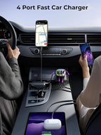 Car Charger USB C, 4 Port 90W Super Fast Charging for iPhone 17 Car Adapter, Dual PD 45W Type C & QC 3.0 USB A Multiport Car Cigarette Lighter Accessories for iPhone 16 15, iPad, Galaxy S26, Titanium