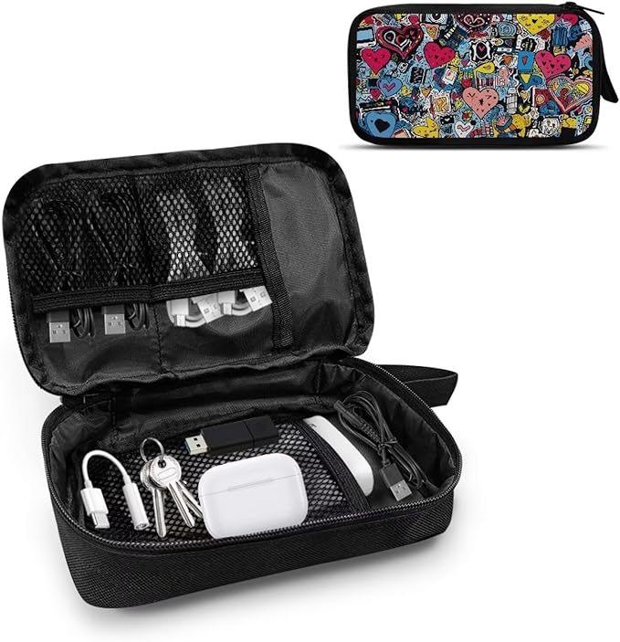 Love Heart Print Electronic Organizer, Travel Cable Organizer, Portable Waterproof Pouch, Electronic Accessories Storage Case for Cable, Cord, Charger, Phone, Earphone
