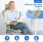 18x16 Inch Gray Memory Foam Seat Cushion for Office Chair, Car Seat, Airplane, Bleacher - Sciatica & Hip & Coccyx Pain Relief Desk Chairs Cushions for Long Sitting Peoples