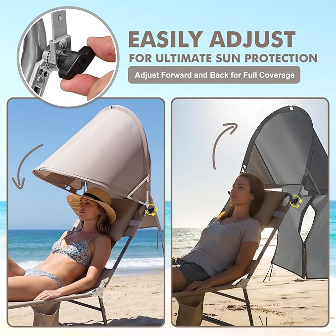 Backpack Beach Tanning Chair with Canopy and Face Hole, 6-Position Folding Lay Out Lounge Chair, UPF 50+ Wind-Resistant Sun Shade, Portable Recliner for Sunbathing, Outside, Poolside, Lawn, 2Pack