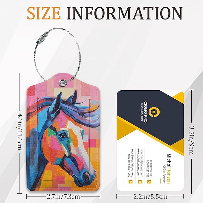 Colorful Horse 3 Pack Luggage Tag for Suitcase, Leather Bag Tags with Privacy Cover ID Label and Durable Steel Loop for Cruise Airport Travel