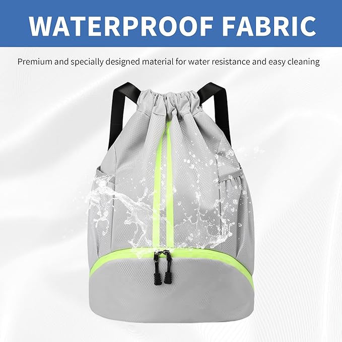 JELUTAR Drawstring Backpack Gym Bag with Shoes Compartment for Soccer, Basketball, Swim, Water-Resistant String Backpack Beach Cinch for Women Men, Grey