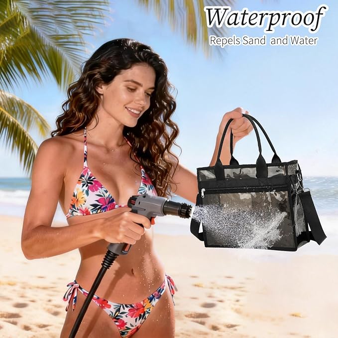 Fammart Iridescent Clear Beach Bag for Women, Jelly Tote Bag Waterproof Sandproof Pool Bag Cruise Vacation Essentials