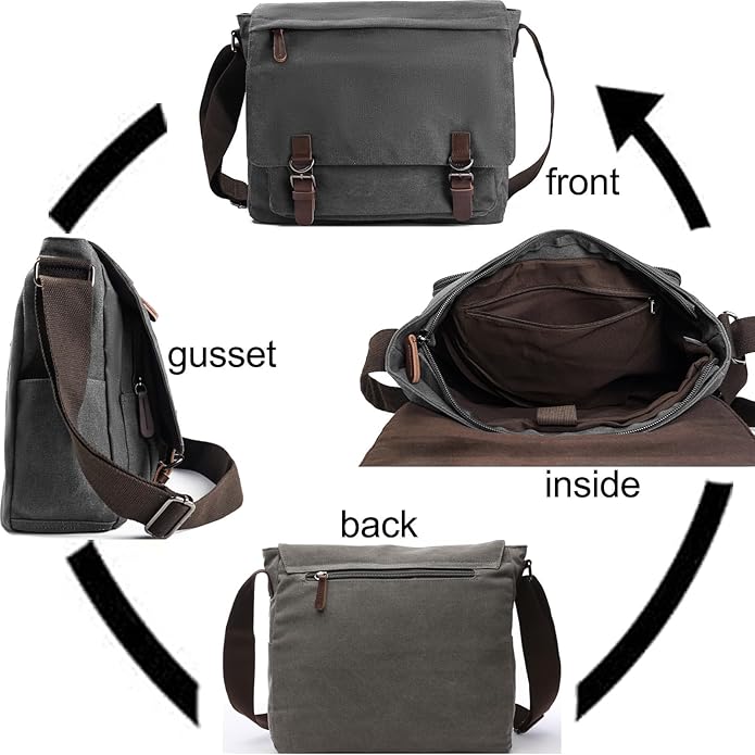 Evergoo Vintage Messenger Bag Unisex Shoulder Bags Canvas Satchel Cross Body Work Satchel Briefcase for 15.6 Inch Laptop