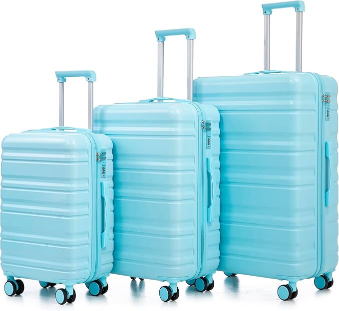 Luggage Sets 3 Piece with Double Spinner Wheels, Carry on Hardshell ABS Suitcases Set with TSA Lock, Lghtweight Checked Luggage for Different Travelling (Blue, 20"/24"/28")