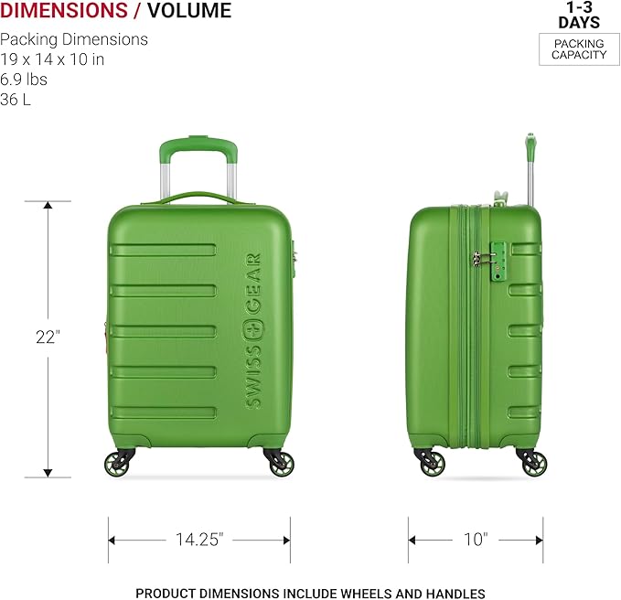 SwissGear 7366 Signature Hardside Expandable Luggage with Spinner Wheels, TSA Lock, Cup-Holder, Green, Carry-On 19-Inch