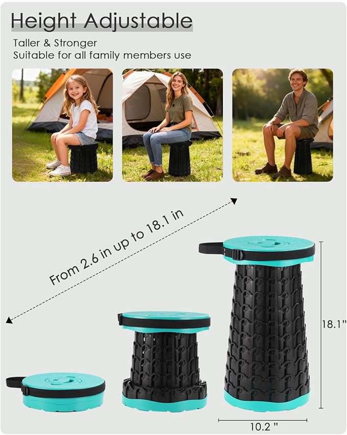 Upgraded Collapsible Stool with Cushion, 800 lbs Heavy Duty Capacity & Lightweight 2.6 lbs, 18-Inch Portable Retractable Folding Stool for Adults, Camping, Fishing, Hiking, BBQ, Travel, Outdoor Events
