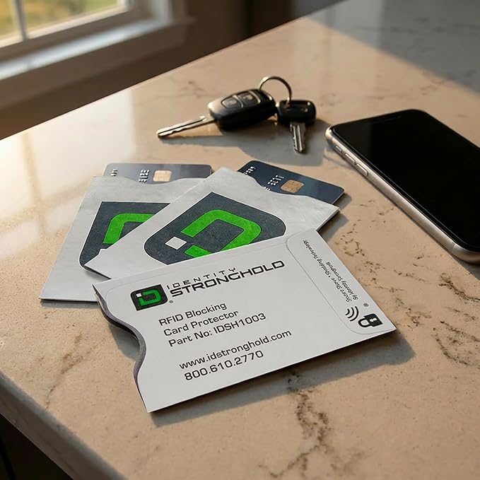 RFID Blocking Credit Card Sleeve Protectors – USA Made Slim Wallet Inserts for Credit Cards, Debit Cards & ID Protection (16, Green Logo -16 Pack)