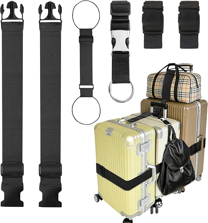 6PCS Luggage Straps for Suitcases, Adjustable Elastic Bungee Strap, Connect Up to 3 Suitcases, Luggage Connector Strap for Extra Bags, Travel Essentials for Carry-On and Backpacks