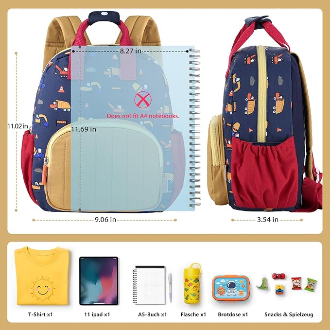 GAGAKU Toddler Backpack for Boys 2-4 years Kids Backpack Mini Backpack Cartoon Breathable Comfortable Preschool Backpack for School Travel - Orange Digger