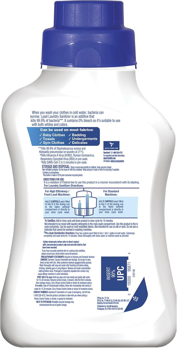 Lysol Disinfectant Laundry Sanitizer & Scent Booster, Detergent Additive, Color Safe Bleach Alternative, Odor Eliminator, Kills Bacteria & Viruses, Crisp Linen Scent, 41 Fl Oz Liquid (Pack of 2)