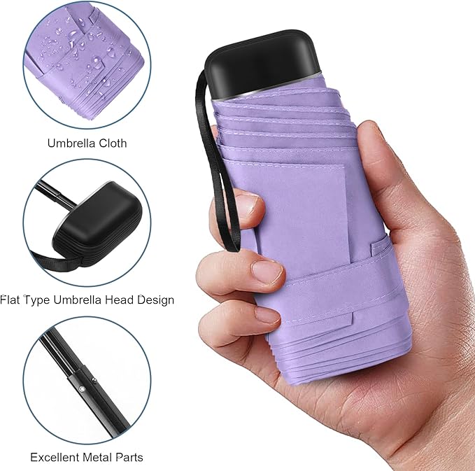 Compact Travel Umbrella with Case - Mini Umbrella for Purse, Small Lightweight &Tiny Design Perfect for Parasol Outdoor Sun&Rain Umbrellas