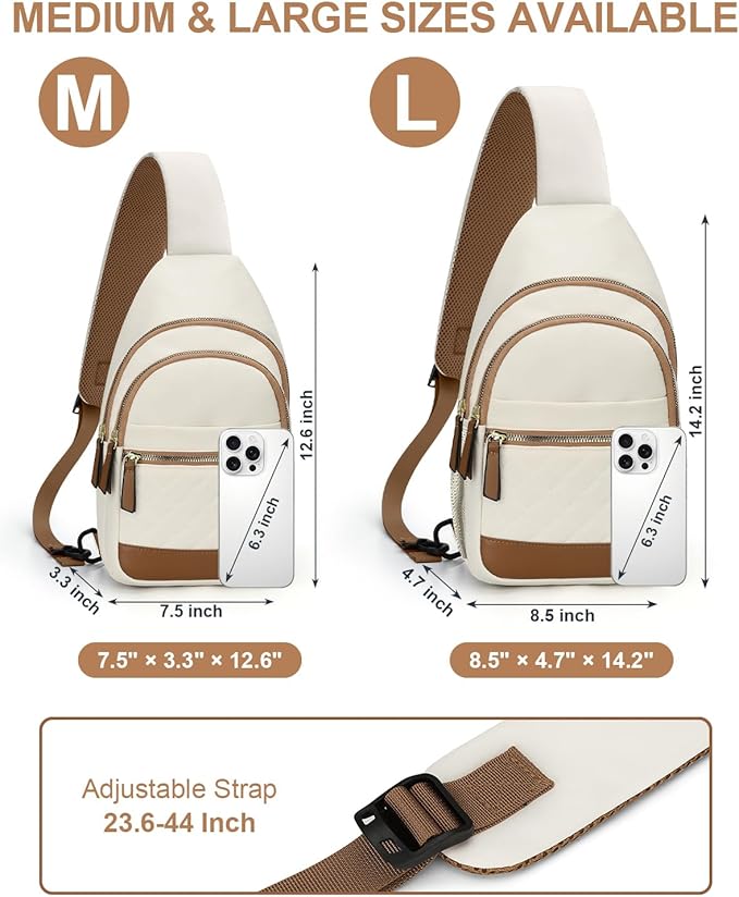 Capolo Sling Bag for Women Men Waterproof Crossbody Bags for Women Trendy Casual Fanny Pack with Convertible Shoulder Strap Chest Bag for Travel Hiking(Beige, Large)
