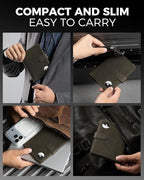 LORZOR Passport Holder for Travel: Full Grain Leather Passport Cover with Airtag Holder Magnetic Buckle for Men - RFID Blocking Bifold Wallet for Air Ticket Card Cash Coin (Black-yellow)
