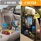 ULEEKA Car Backseat Organizer with 10" Table Holder, 9 Storage Pockets Seat Back Protectors Kick Mats for Kids Toddlers, Travel Accessories, 2 Pack