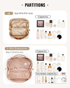 EACHY Travel Makeup Bag, Large Capacity Cosmetic Bag for Women, Waterproof PU Leather, Flat Open Portable Toiletry Bag for Skincare, Brushes & Travel Essentials