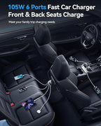 Rocoren 105W 6-Port Multiport Car Charger, PD Fast USB C Car Charger for Multiple Devices,Cigarette Lighter Adapter Car Travel Essentials for Road Trips with 5FT Cable,Car Accessories for iPhone 17/16