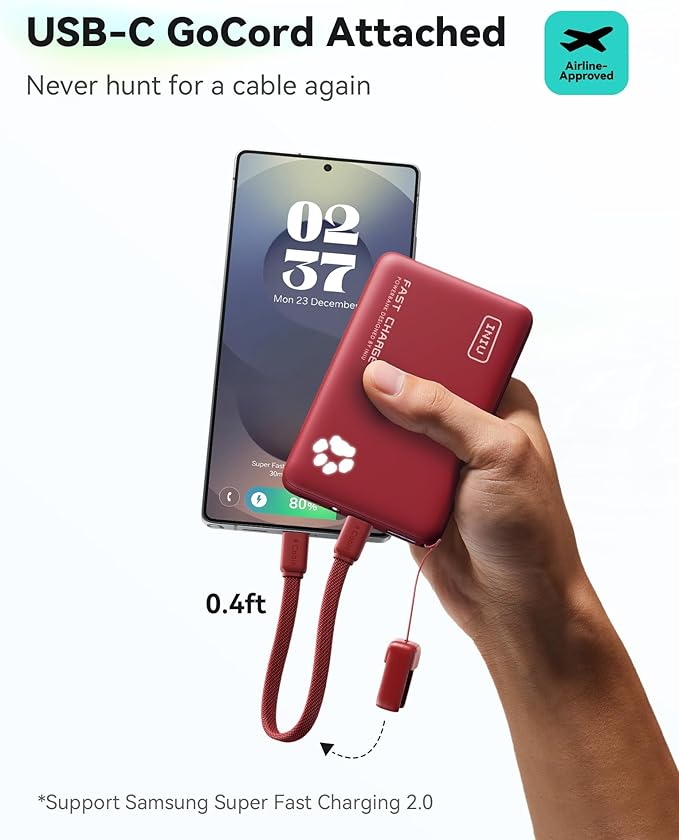INIU Portable Charger, Ultra Slim 10000mAh 45W PD Power Bank, Fast Charging Mini Battery Pack, Travel Trip Family Essentials Powerbank for College Students Travelers Teen Boys Girls, Red