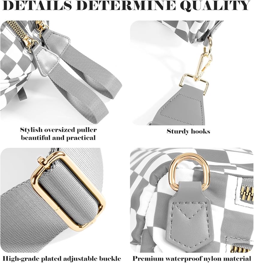 Black and White Checkered Crossbody Bag Bum Bag for Women,Spacious Checkered Purse Fanny Packs Belt Bag