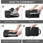 CherryNow Compression Packing Cubes, 7 Set Packing Cubes for Travel, Suitcase Organizers, Luggage Essentials, Travel Bags for Shoes, Clothing, Black