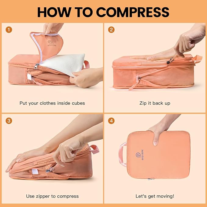 PFEYRPK Lightweight Compression Packing Cubes for Suitcases, Compressible Expandable Travel Packing Organizer with Clear Toiletries and Backpack Bag, Travel Essentials for Carry on Luggage 7 Set