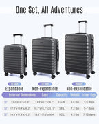 LIGHT FLIGHT Luggage Sets, 3 Piece Durable Suitcase Set with Spinner Wheels, 3 Pcs Hardside Lightweight luggage with TSA Lock, Large Checked Travel Suitcases, 20/24/28 Inch, Gray
