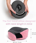 Proglobe Pink Airplane Travel Pillow Set, 100% Pure Memory Foam Neck Pillow, Updated Material, Long Flight Travel Kit with 3D Contoured Eye Masks, Earplugs, and Luxury Bag