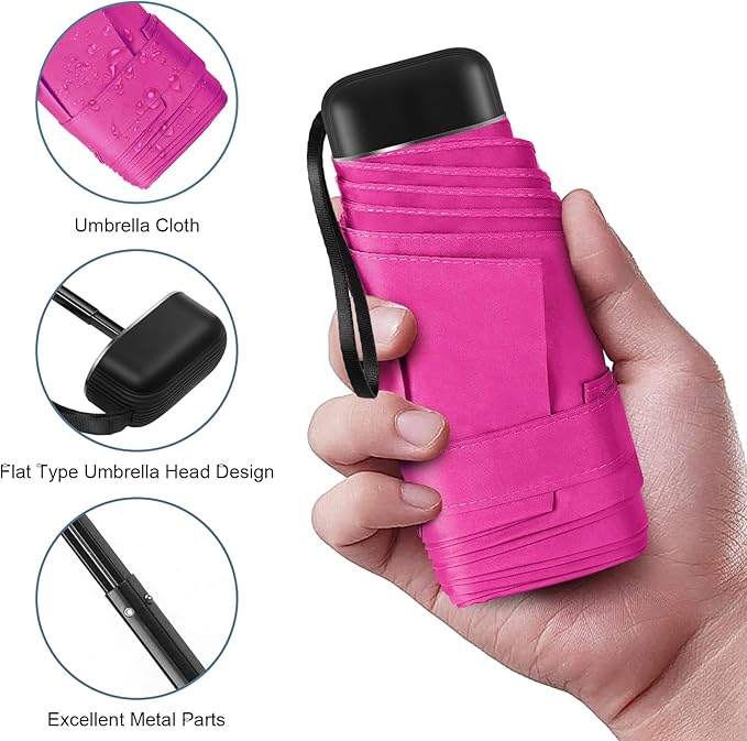 Compact Travel Umbrella with Case - Mini Umbrella for Purse, Small Lightweight &Tiny Design Perfect for Parasol Outdoor Sun&Rain Umbrellas