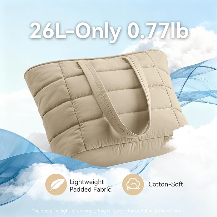 Puffer Tote Bag with Pouch,Women's Lightweight Quilted Shoulder Bag,15.6"/17.3" Laptop Travel Weekender for Work & Nurses