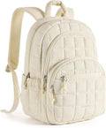 BAGSMART College Laptop Backpack, Travel Backpack for Women, Quilted Casual Daypack, Water-Resistant Bookbag for 15.6 Inch Laptop, Beige