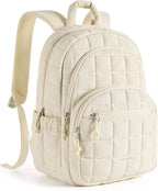 BAGSMART College Laptop Backpack, Travel Backpack for Women, Quilted Casual Daypack, Water-Resistant Bookbag for 15.6 Inch Laptop, Beige