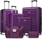 LARVENDER Luggage 6 Piece Expandable Luggage ABS Hardshell Carry on Suitcase with Spinner Wheels TSA Lock, Large Checked Travel Suitcase for Women and Men, Purple(16/20/24/28/DB/TB)