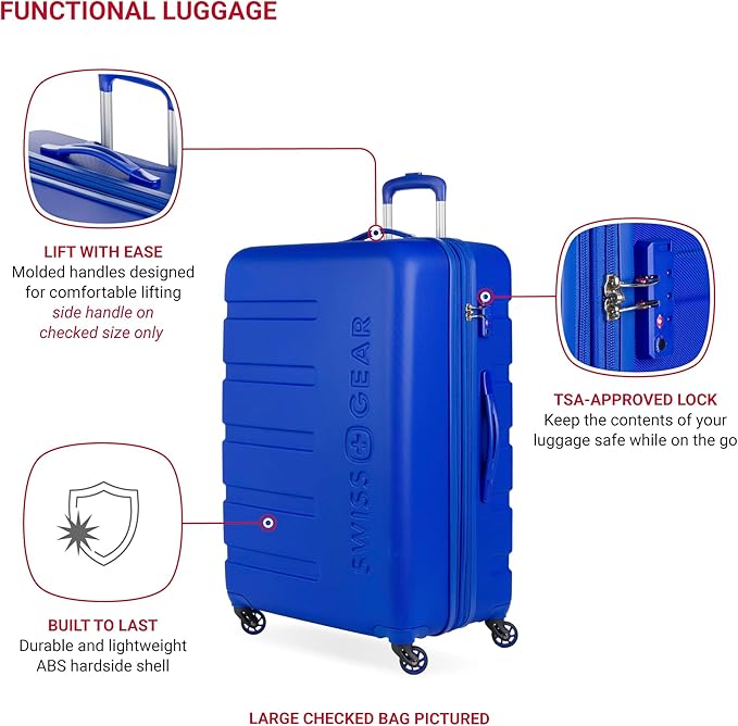SwissGear 7366 Signature Hardside Expandable Luggage with Spinner Wheels, TSA Lock, Cup-Holder, Cobalt, 3-Piece Set (19/23/27)