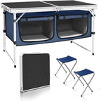 CampLand Outdoor Folding Table Aluminum Lightweight Height Adjustable with Storage Organizer for BBQ, Party, Camping