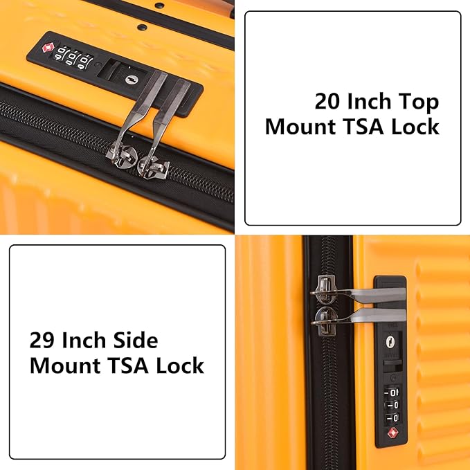 Kaleenie 2 pieces 20/29 Aluminum Frame Carry On and Checked Luggage Set with Side Opening, Lightweight Hardshell ABS+PC Trunk Suitcase with TSA Lock, 360° Universal Wheels & Adjustable Handle, Orange