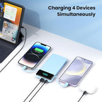 Portable Charger for iPhone with Built in Cables and Wall Plug,Upgraded 13800mAh Fast Charging USB C Power Bank,4 Outputs Travel Essential Battery Pack Compatible with iPhone 17/16/15/14,-Light Blue