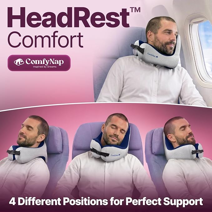 ComfyNap® Versatile Travel Neck Pillow for Airplane [Patented], 9 Positions in 3 Techniques, Plane Pillow with Pure Memory Foam, Travel Pillow with HeadRest Flight Sleep, Travel Essential - Earth