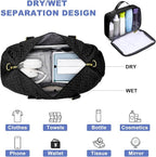 Women Weekender Travel Duffle Bag: Travel Duffel Overnight Bags with Shoe Compartment Large Carry on Tote with Toiletry Bag Weekend Traveling Yoga Gym Hospital Bag for Women with Wet Pocket Black