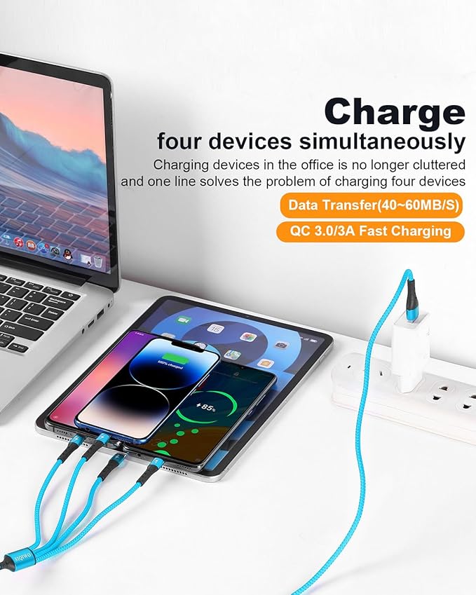 SIQIWO Multi USB C Cable Fast Charging, [4FT/2 Pack] QC 3.0(3A) USB C Splitter Cable, 4 in 1 Charger Cord with 4 Type C Ports, for iPhone 17/16/15 Series, iPad Air/Pro, Samsung Galaxy S25, Pixel, PS5