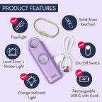 She’s Birdie 3.0 New Version – The Original Personal Safety Alarm for Women by Women–Loud Siren, Flash Light and Rechargeable Battery in a Variety of Colors (Metallic Lavender Purple)