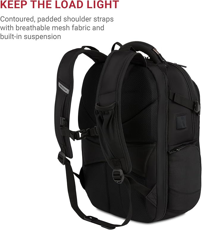 SwissGear Travel Tech Elite Laptop Backpack – Fits Laptops up to 16” – ScanSmart TSA-Friendly Backpack with USB Port, Shoe Compartment & Organizer Pockets – Black