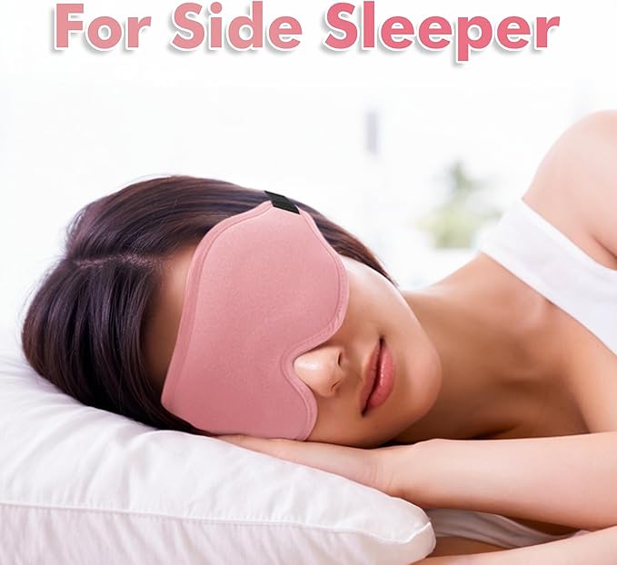 Sleep Eye Mask for Men Women, Sleeping Mask for Side Sleeper, Travel Blackout Night Blindfold Eye Shade Cover with Adjustable Strap (Pink)