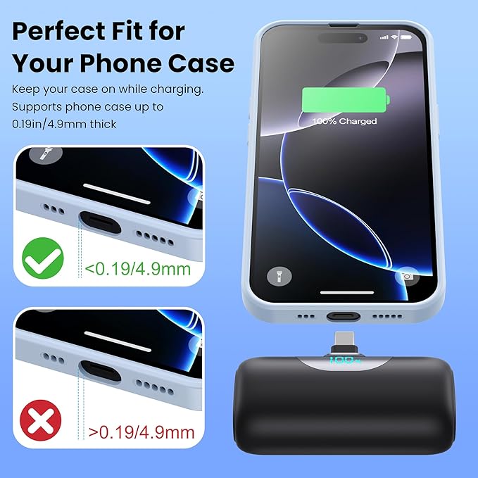 [2 Packs]Mini Portable Charger for iPhone 17/16,5500mAh LCD Display USB C Power Bank,Fast Phone Charging Travel Pocket Size Battery Pack for iPhone 17/17 Pro Max/Air/16/15 Series,Android(Black+Navy)