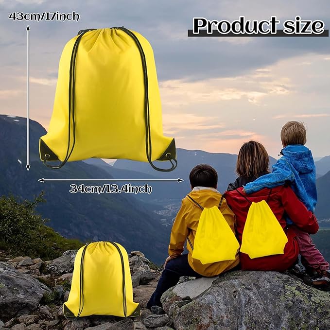 PLULON 15 Pcs Yellow Drawstring Bags, Drawstring Backpack Bulk, Modern Casual Gym Backpack Bags for Yoga Traveling Outdoor Sports