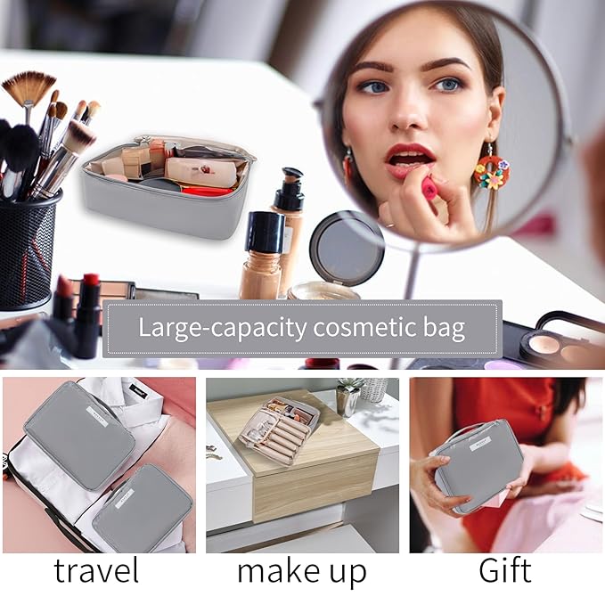 Queboom Travel Makeup Bag Cosmetic Bag Makeup Bag Toiletry bag for women and men (Grey)