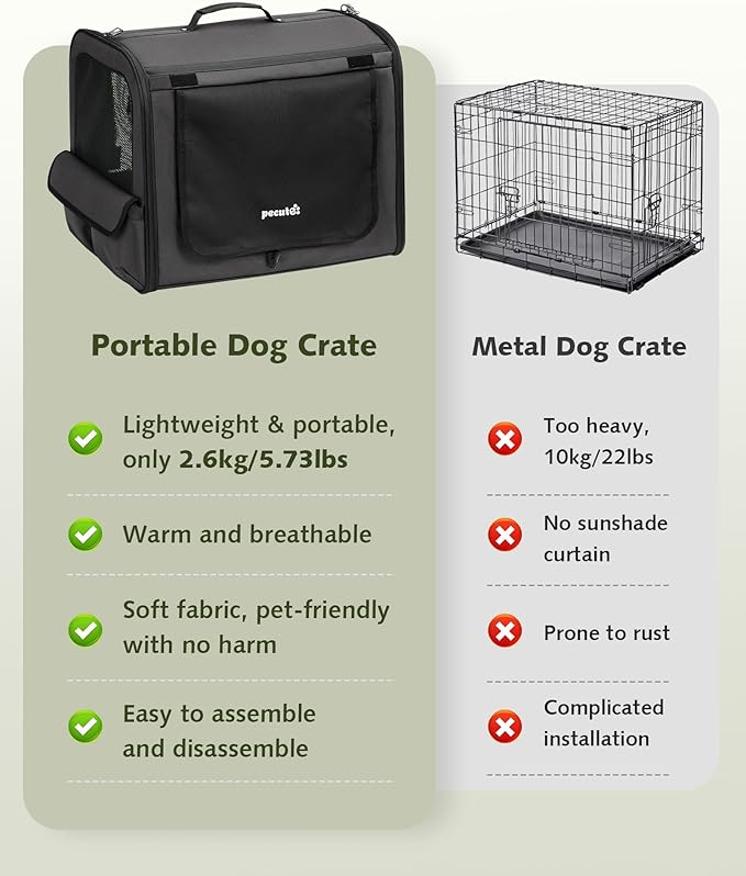 Dog Car Carrier Light Weight, 24×17.7×20.5in Dog Carrier for Cars Easy to Assemble, Dog Cars Crate Portable and Breathable, Foldable Pet Carrier for Outing, Dogs Travel Crate with Curtain Dark Gray