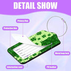 3 Pack St. Patrick's Day Shamrock Luggage Tags for Suitcase Lucky Clovers PU Leather Travel Luggage Tag Privacy Cover ID Label for Women Men Baggage Backpack Handbag School Bag