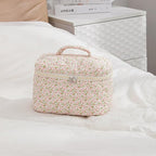uekeboag Large Travel Quilted Makeup Bag for Women, Floral Cotton Cosmetic Bag, Coquette Aesthetic Floral Toiletry Organizer Bag