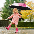 Kids Folding Umbrella Auto Open/Close Umbrellas for Rain Round Corner Safe Design UV Resistant Automatic Children Travel Umbrellas Reinforced Canopy 360° Reflective Strip Lightweight for Girls & Boys